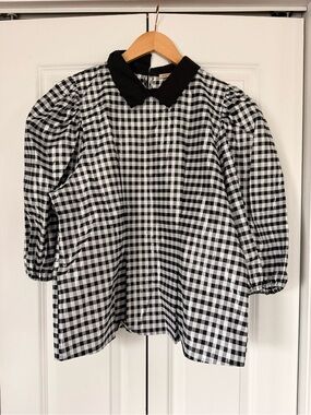 Women’s Stella Nova Black & White Gingham Blouse with Black Collar